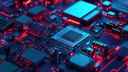 Obraz premium Circuit Board with Red and Blue Lights