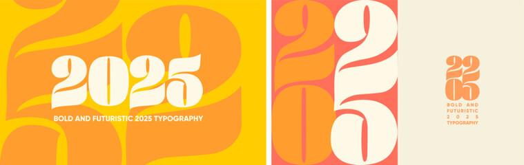 Bold and futuristic 2025 typography design with orange and yellow tones, blending a modern and minimalist aesthetic. Perfect for banners, cards, or promotional media.