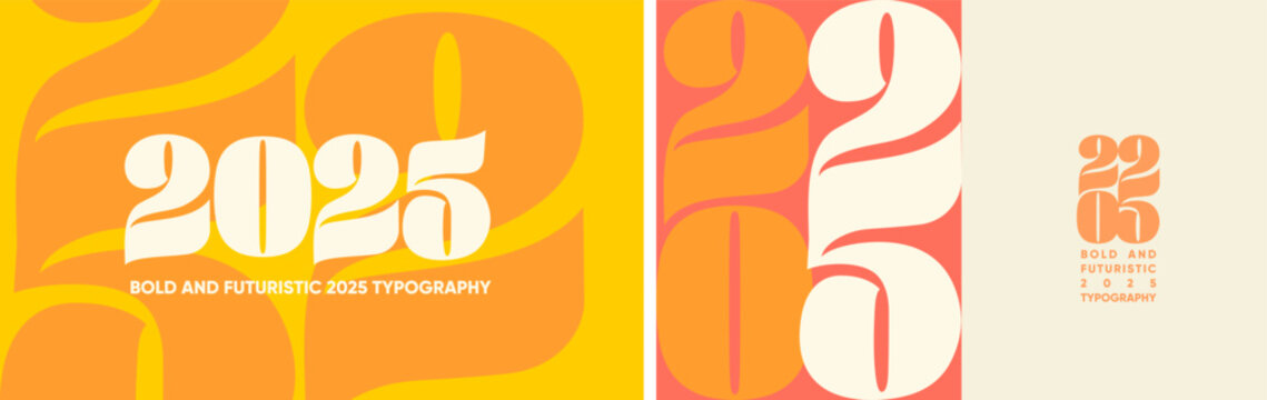 Bold and futuristic 2025 typography design with orange and yellow tones, blending a modern and minimalist aesthetic. Perfect for banners, cards, or promotional media.