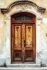 Ornate Vintage Double Wooden Doors with Wrought Iron Details