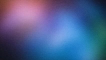 Abstract gradient featuring soft blends of pink, purple, blue, and green hues with a grainy texture. Ideal for use as a backdrop, wallpaper, or creative digital design