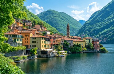 Fototapeta premium Village of Dorio, Lake Como, Province of Lecco, Italian Lakes, Lombardy