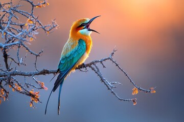 Fototapeta premium A swallow-tailed bee-eater (Merops hirundineus) in the former Kalahari Gemsbok National Park of the Kgalagadi Transfrontier Park
