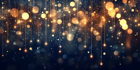 abstract background of falling sparkles on a dark blue background. sparkly glitter for Christmas and other holidays. gold background. various holidays. luxury