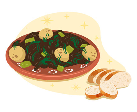 ilustraci&oacute;n romeritos con mole cena de navidad M&eacute;xico