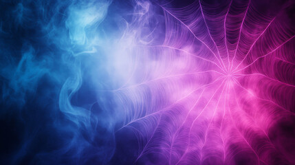 Obraz premium Spooky spiderweb with blue and pink smoke.