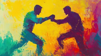Clash of Change: Vibrant Painting Symbolizing Conflict and Negotiation