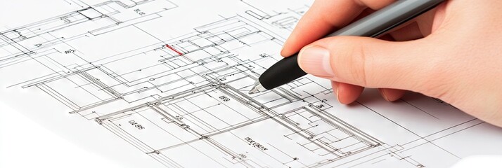 Professional consultant analyzing important architectural drawings and blueprints