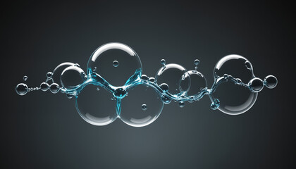 Water droplets, molecules, science and biology abstract futuristic art, fluids