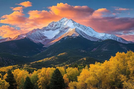 In Colorado, view of the mountain range and forest of colors called Mount Sopris Sunrise