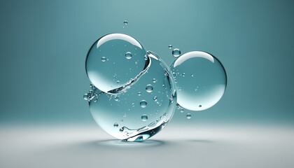 Water droplets, molecules, science and biology abstract futuristic art, fluids