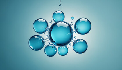 Water droplets, molecules, science and biology abstract futuristic art, fluids
