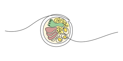 Sapporo ramen in one line drawing. Japanese cold noodles concept.