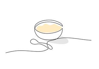 Soup in one line drawing. Minimalist food illustration.