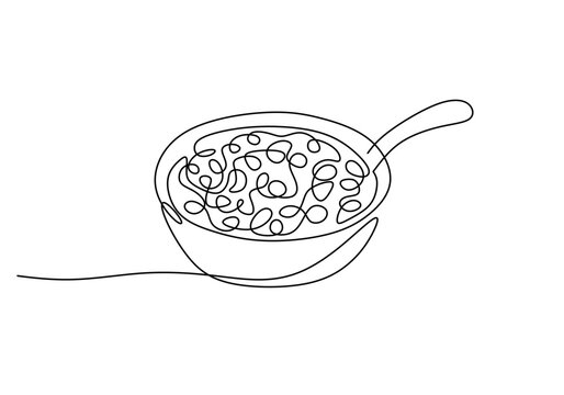 recommend clip art: Cereal bowl in one line drawing. Breakfast with milk, healthy food concept.