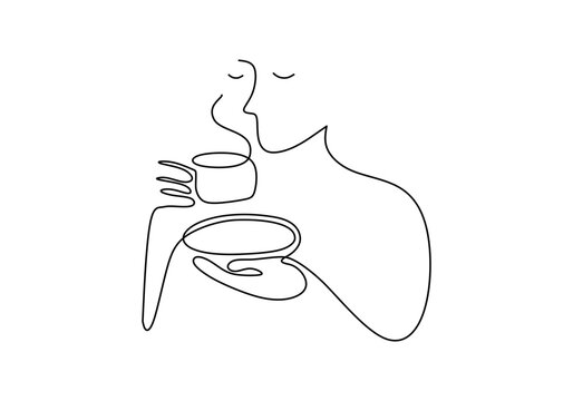 recommend clip art: Coffee time in one line drawing. Relaxation and hot drink concept.