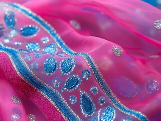 The showroom of an Indian company that makes embroidery for the fashion industry in New York City showcases a sample of zardozi fabric.