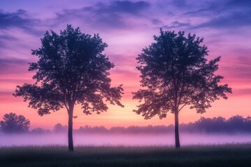 Naklejka premium Autumn in Hesse, Germany at dawn, with bare trees and misty meadows