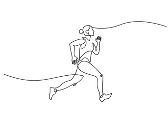 Person running in one line drawing. Female energy theme. Minimalist vector illustration.