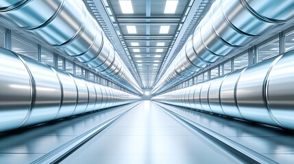 Obraz premium Industrial Pipes: A Metallic Corridor of Light