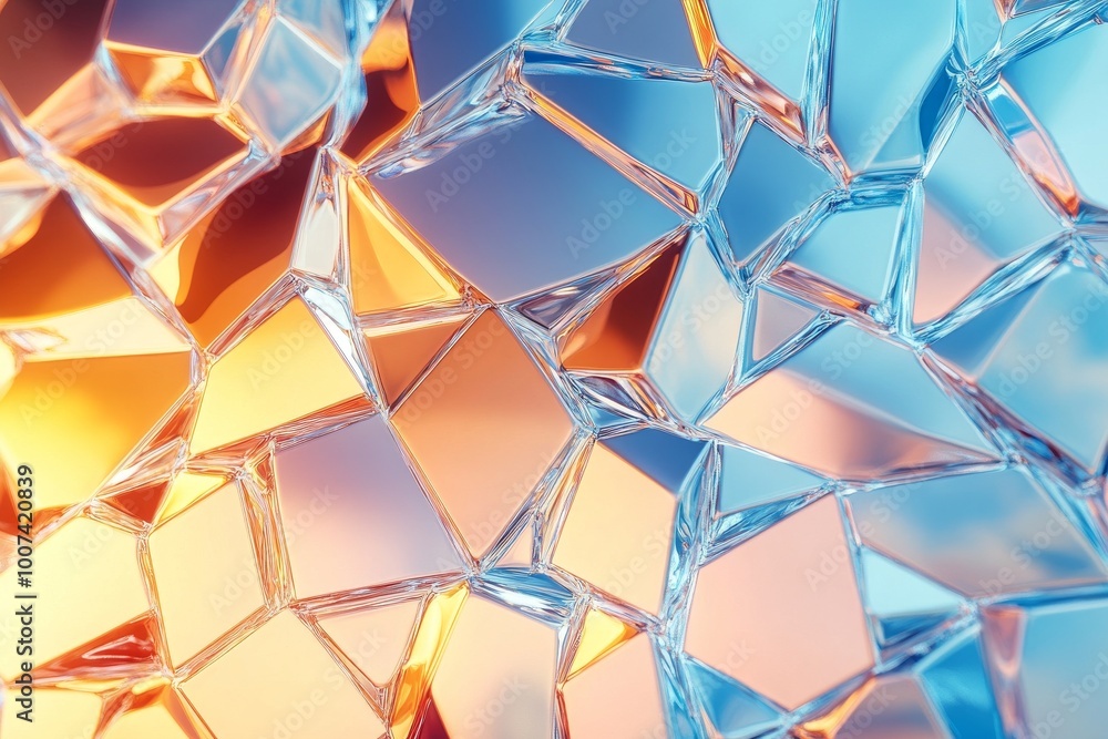 Poster illustration of abstract background with shiny multicolored futuristic shapes of varying sizes
