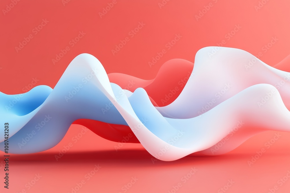 Poster An abstract pattern is created by mixing red white blue colors on fluid while blending drops onto a blue background.