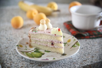 piece of tasty cake and cup of tea