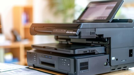 Obraz premium High quality office plotter and photocopier for professional printing services with color ribbons