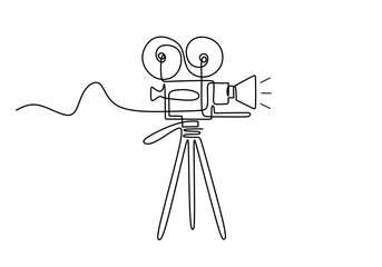 Movie camera in one line drawing. Video production and filmmaking concept.