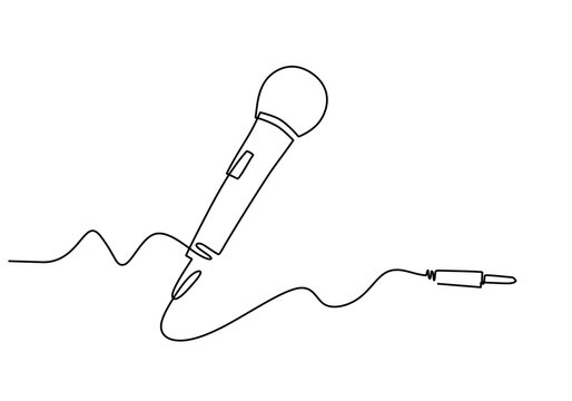 black line art microphone with cable clip art preview