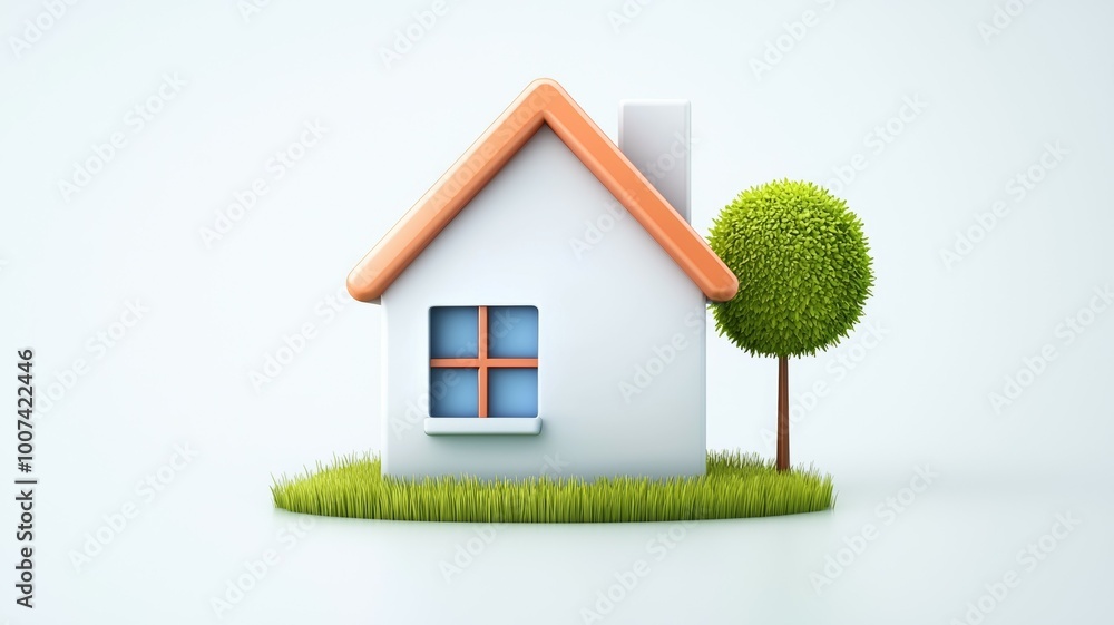 Poster a house with a tree in front of it