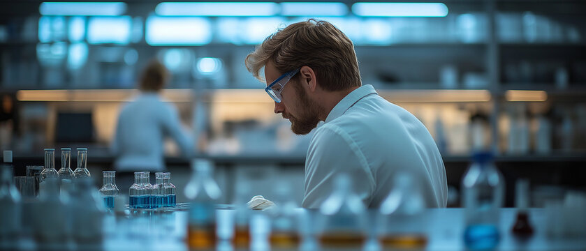 AI generator image of culture for testing medicines,Looking through a microscope in a science lab