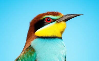 Fototapeta premium Head portrait of an European Bee-eater (Merops apiaster) taken at Pusztaszer, Hungary, in May 2008.