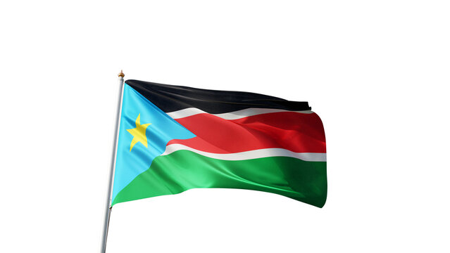 flag of south sudan on a transparent background, waving in the wind, national symbol of south sudan, african country, tall flagpole, transparent png, no background