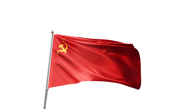 communist flag on a transparent background, no background png, waving in the wind, symbol of the communism and the URSS, tall flagpole