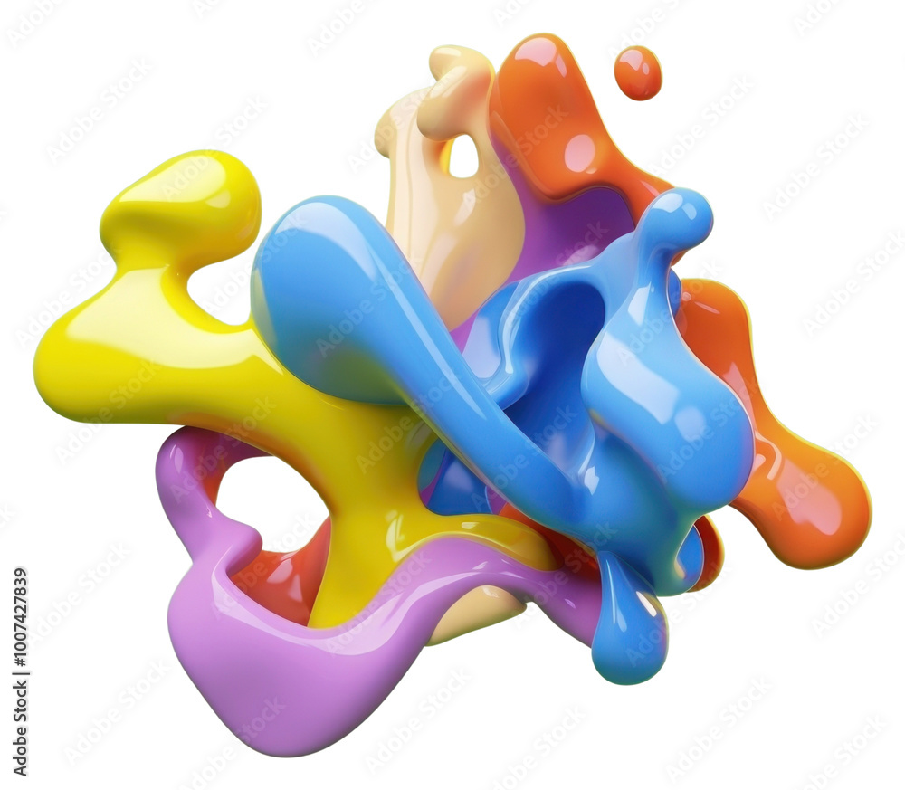 Poster png 3d render of abstract fluid shape represent of basic shape balloon toy smoke pipe.