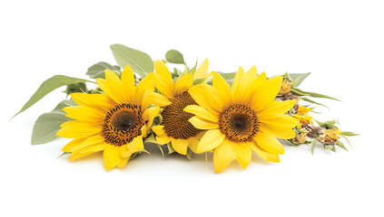 a group of sunflowers with leaves

