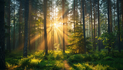 sunlight-dappled-tall-pine-trees-warm-forest-scenery