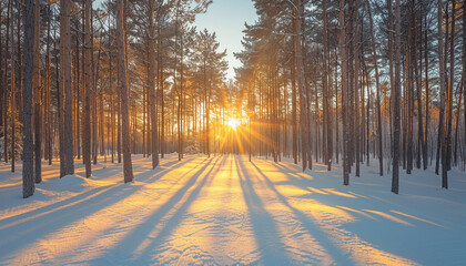 tall-pine-trees-long-shadows-golden-sunlight-view-nature-scene