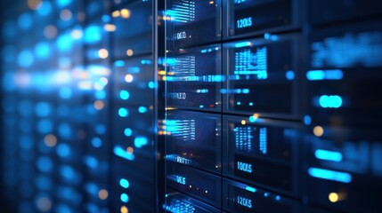 Server Room with Blue Lights