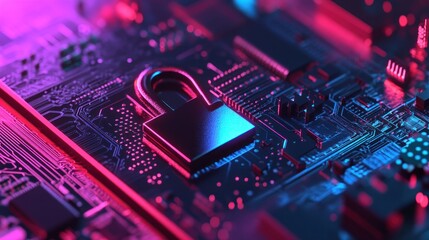 Obraz premium Cyber Security Concept with Padlock on Circuit Board