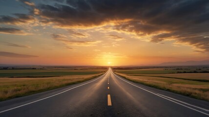 Fototapeta premium Serene Cinematic Landscape Featuring a Long Winding Road