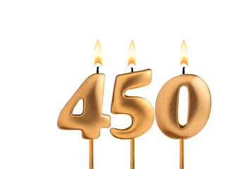 Golden candle number 450 - Birthday on white background