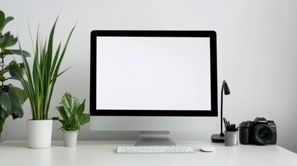 Fototapeta premium Modern Workspace with Blank Computer Screen