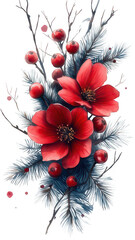 Christmas red watercolor  flowers, Christmas element for cards