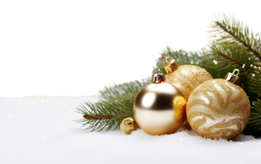 Christmas decorations white snow gold.