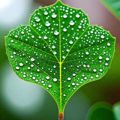 A beautifully symmetrical leaf with dewdrops, symbolizing natural health and purity