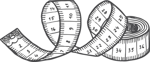Measurement tape engraving. Tailor tool. Seamstress symbol