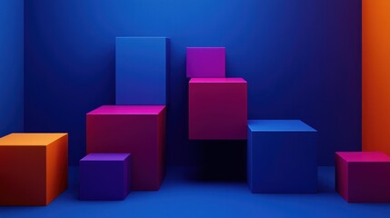 Obraz premium Abstract 3D Colorful Cubes on Blue Background