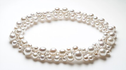 A captivating array of pearls arranged in a circular trail, creating a beautiful and luxurious display on a clean white background